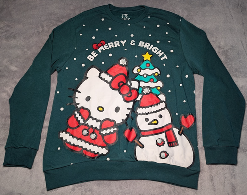 Hello Kitty Merry Bright Pom Fleece Pullover Christmas Sweatshirt Green XL #7267