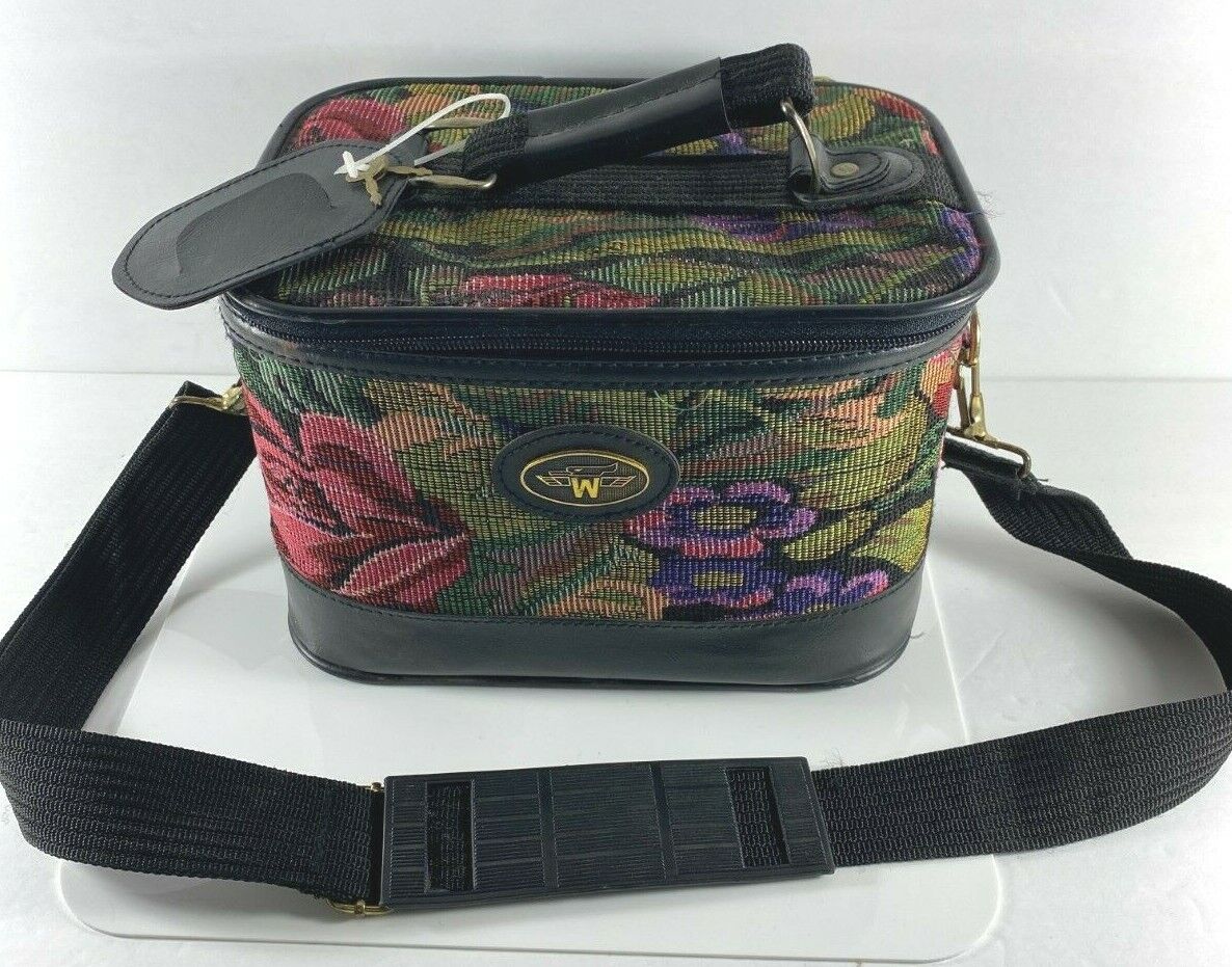 Vintage Floral Tapestry Makeup Cosmetic Train Travel Hard Case...