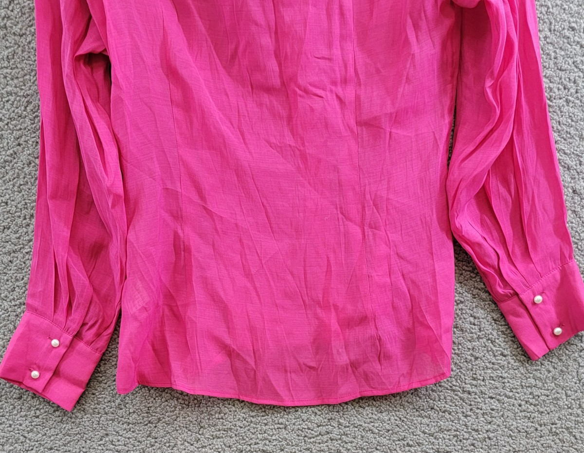 Gracia Faux Peal Trim Collar Top Women's S Fuchsia Button Front Placket L/S - Picture 13 of 14