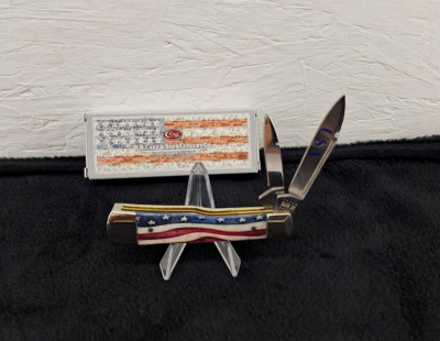 Case XX Star Spangled Smooth Natural Bone Gunstock Knife USA #64140