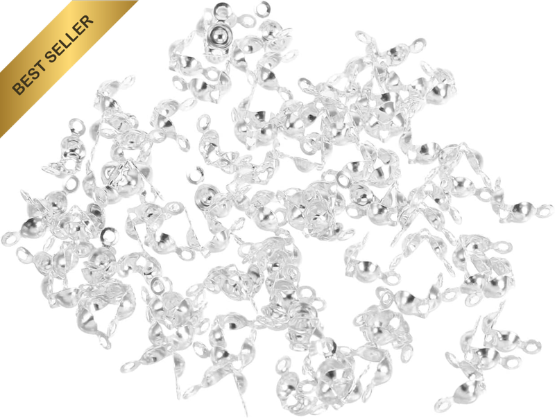 200Pcs Silver Iron Clamshell Crimp Fold-Over End Caps for DIY Jewelry Making Dou