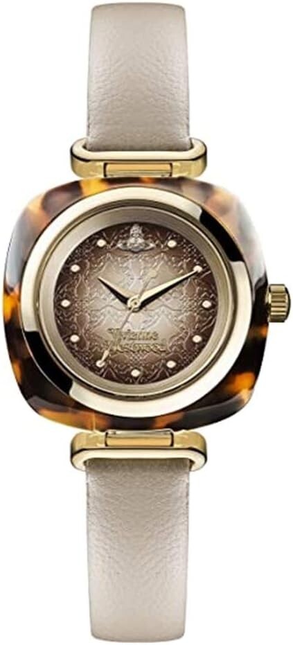 Pre-owned Vivienne Westwood [] Women's Becton Brown X Gold Greige Leather Vv141bg Watch