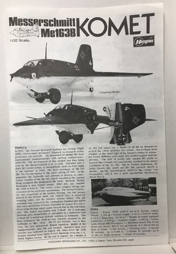 Messerschmitt Me-163B Komet Rocket Fighter by Hasegawa in 1/32 scale- Sealed