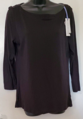 CROWN & IVY  Navy Blue Long Sleeve Knit Top Shirt Perfectly Pima Medium NWT