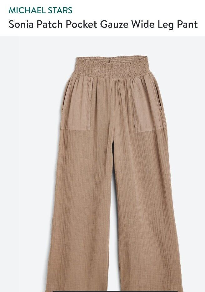 Michael Stars Sonia Patch Pocket Gauze Wide Leg Pant Size 2X Tan $149