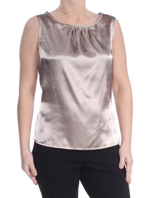 

Женский бежевый шелковый топ без рукавов с круглым вырезом LE SUIT