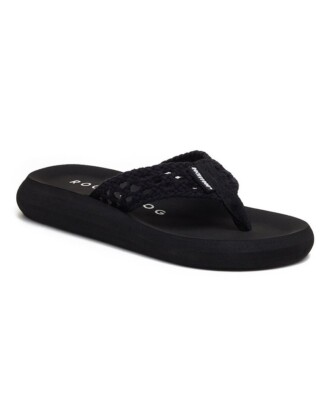 Rocket Dog Size 8M Women's Black Sunset Crocheted Flip Flops Sandals Shoes