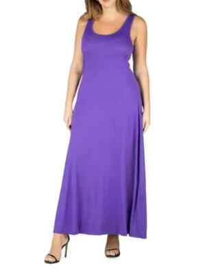 24seven Comfort Apparel Women's Simple A-line Tank Maxi Dress Lilac, Large