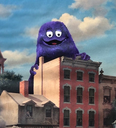 McDonalds Grimace Fast Food Fine Art upcycled thrift store painting