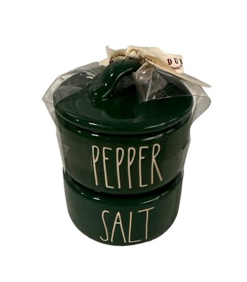 New Rae Dunn Green Salt & Pepper Stackable Cellars