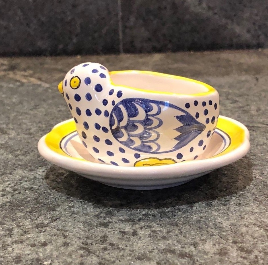 SET 2 ...collectible vintage Henriot Quimper France pottery CHICK EGG CUPS MINT