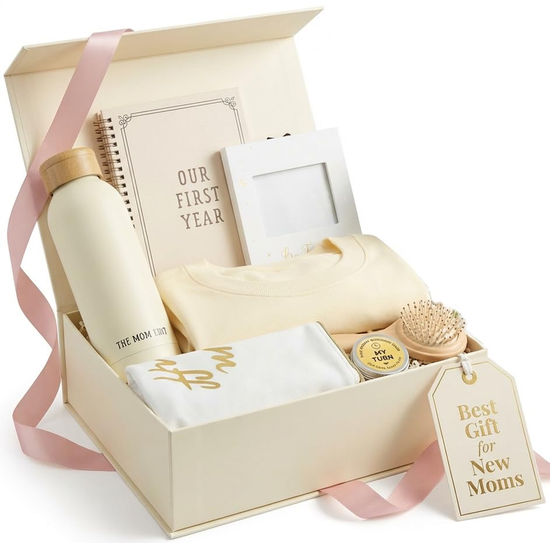 New Mom Care Package 8-Pc Luxury Gift Basket for Expecting Mothers & Pregnant Wo