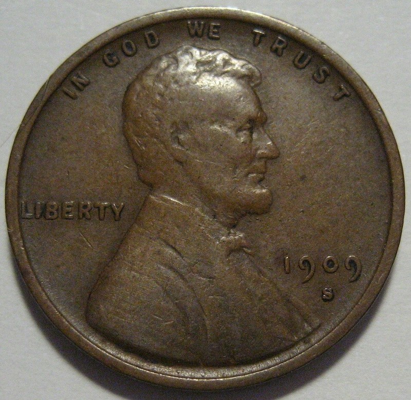 = 1909-S-VDB VF/XF Lincoln WHEAT Cent, Has Reverse RIM DING,
