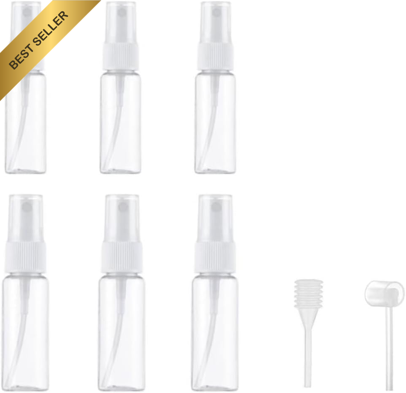 Travel Spray Bottle: 6 Pcs 20ML Clear Set with Atomiser, Burette. These Small Sp