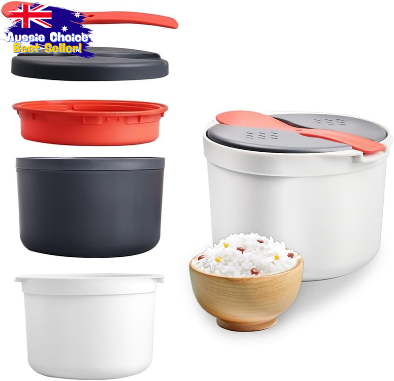 2L Microwave Rice Cooker Non-Stick Steamer Pasta Cooker 18.5cm Rice Veggies