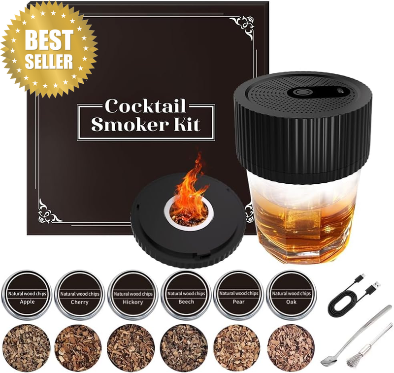 Electric Whiskey Smoker Kit with 6 Flavored Wood Chips Old -Fashioned & Bourbon