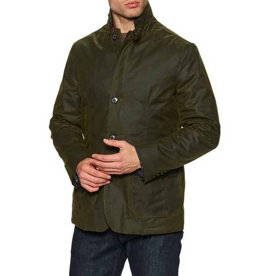 BARBOUR BARBOUR LUTZ MEN'S WAXED JACKET IN OLIVE MSRP$520 BRITISH LUXURY