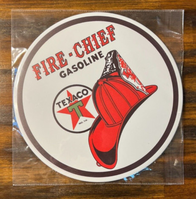 Texaco Motor Oil Fire Chief Hem Wrapped Novelty 12'' Diameter Circular Sign NEW!