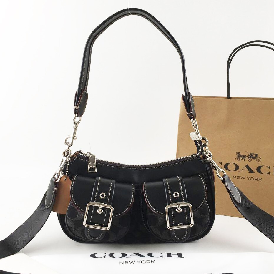 バッグ CHANG COACH Ashton Baguette In Signature Denim black CQ184