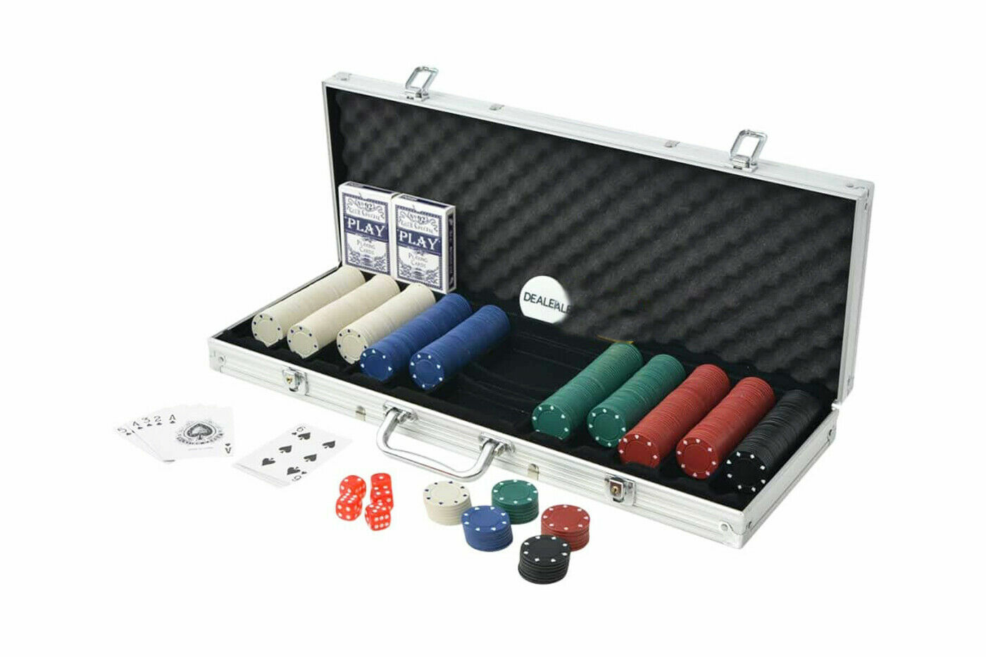 Set Poker 500 Fiches Chips 2 Mazzi Carte Gettone Deal Kit Texas Holdem cir