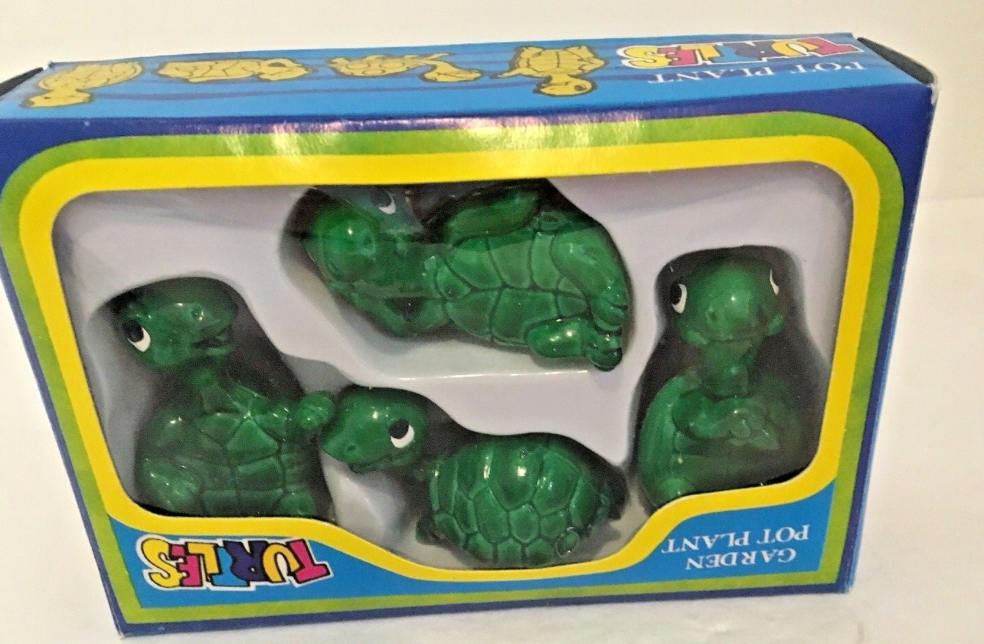 Pot Plant Ornaments 4 Turtles Comical Green Resin  Fish Bowl Potted Plant 1 1/2