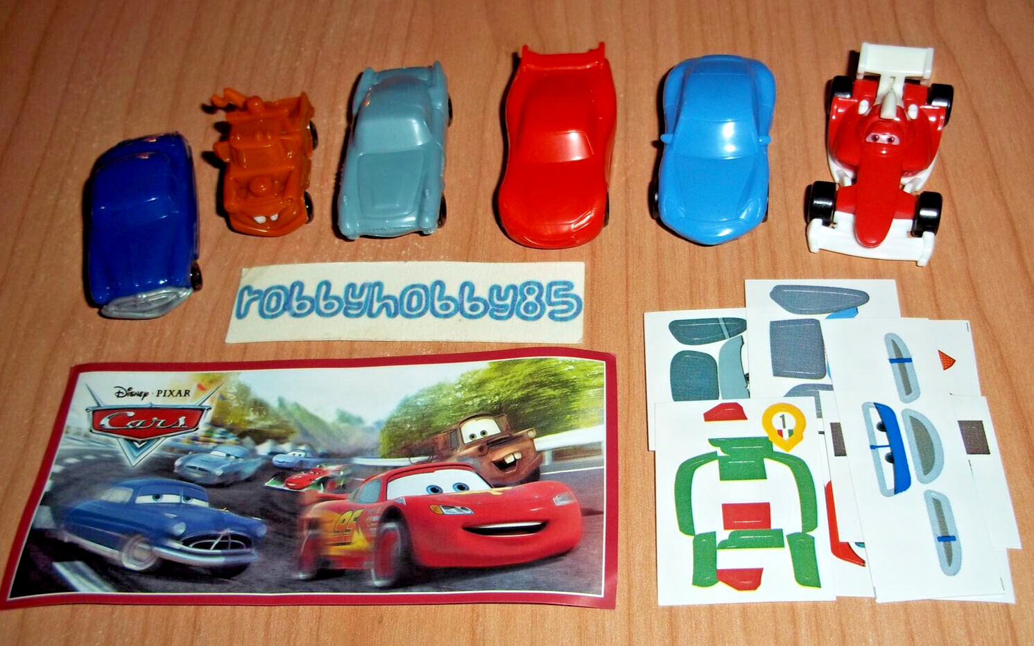 DISNEY CARS COMPLETE COLLECTION OF 6 + PAPERS KINDER JOY