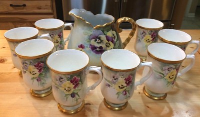 Poppy Motif Lemonade or Chocolate PITCHER with Royal Victoria MATCHING MUGS (8)