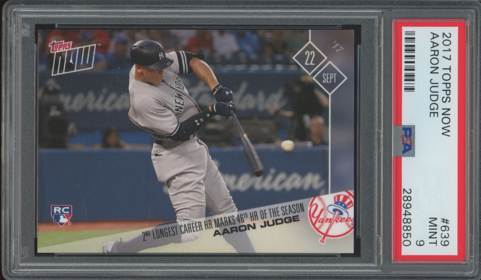 2017 Topps Now #639 Aaron Judge RC Rookie Mint PSA 9