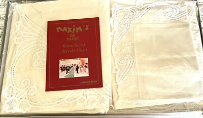 Maxim s De Paris Decorative Full Size Flat Sheet Set & 2 Shams Original Box RARE