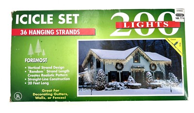 Vintage Foremost 200 Clear Warm Icicle Lights Green String - 20 ft - Unused NOS