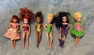 6 Disney Jakks Pixie Fairies Doll 4''  Silver Mist Vidia Rosetta Tinker Bell Lot