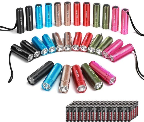EverBrite 30-PC Flashlight Set Aluminum LED Handheld Torches w/Lanyard Batteries