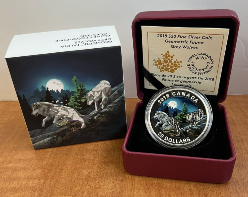 2018 $20 Canada Fine Silver - GEOMETRIC Fauna GREY WOLVES FRS11