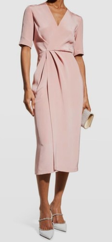 Pre-owned Adam Lippes $1590  Women's Pink Draped Crepe Silk Midi Dress Size 4