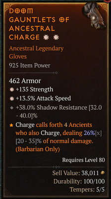   DIABLO 4 S4 Greater affix925 2GA Gloves Strength Attack speed+ resistance