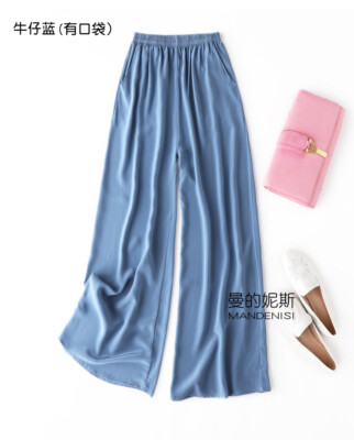 Women 100%silk Mulberry Occident Wide Leg Pants Comfort Palazzo Loose Trousers