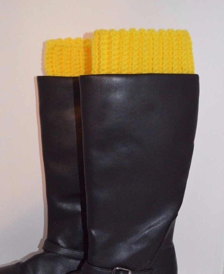 Ladies Boot Cuffs Handmade Crochet Boot Socks Yellow  (5986)