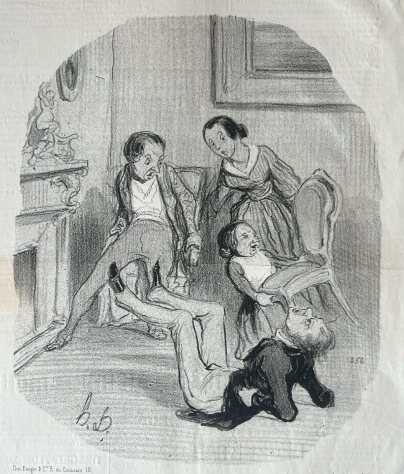 19th century Daumier, Moeurs Conjugales, People Antique Print