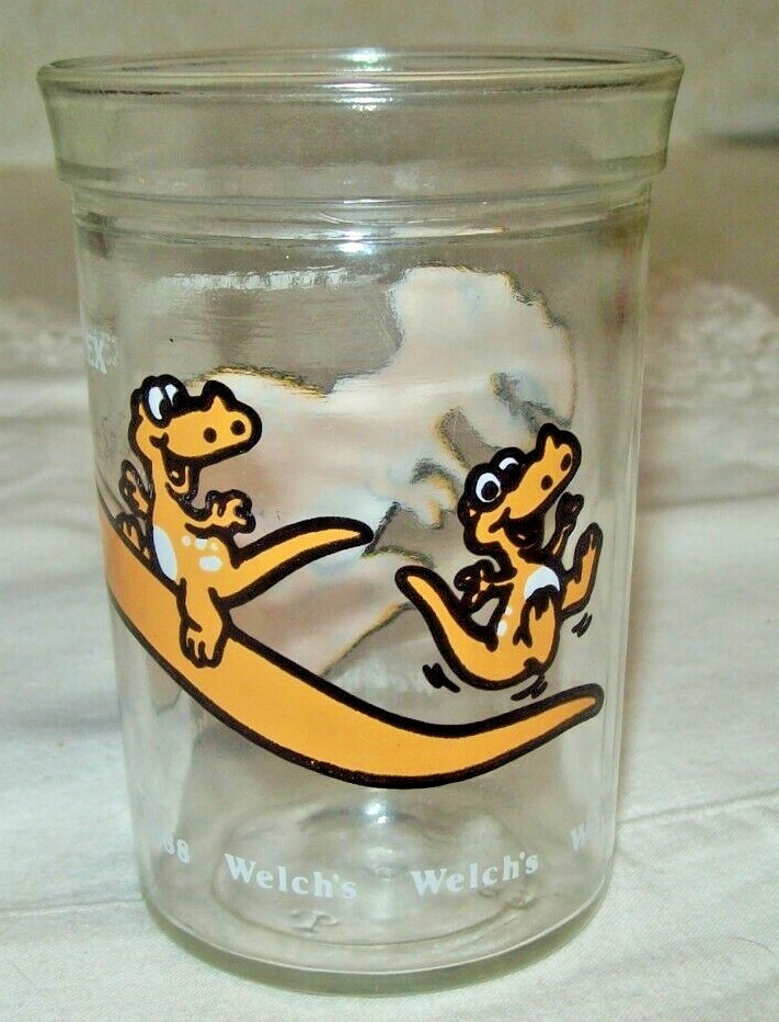 1989 WELCH'S JUICE GLASS JELLY JAR TYRANNOSAURUS REX DINOSAUR CHILD'S~Fast Ship