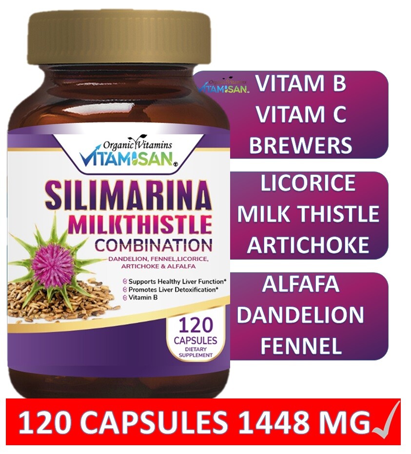 Organic vitamin Milk Thistle Silimarina 120 Capsules Made in USA extra Strength