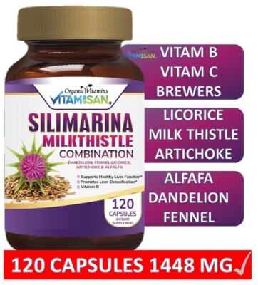 Organic vitamin Milk Thistle Silimarina 120 Capsules Made in USA extra Strength