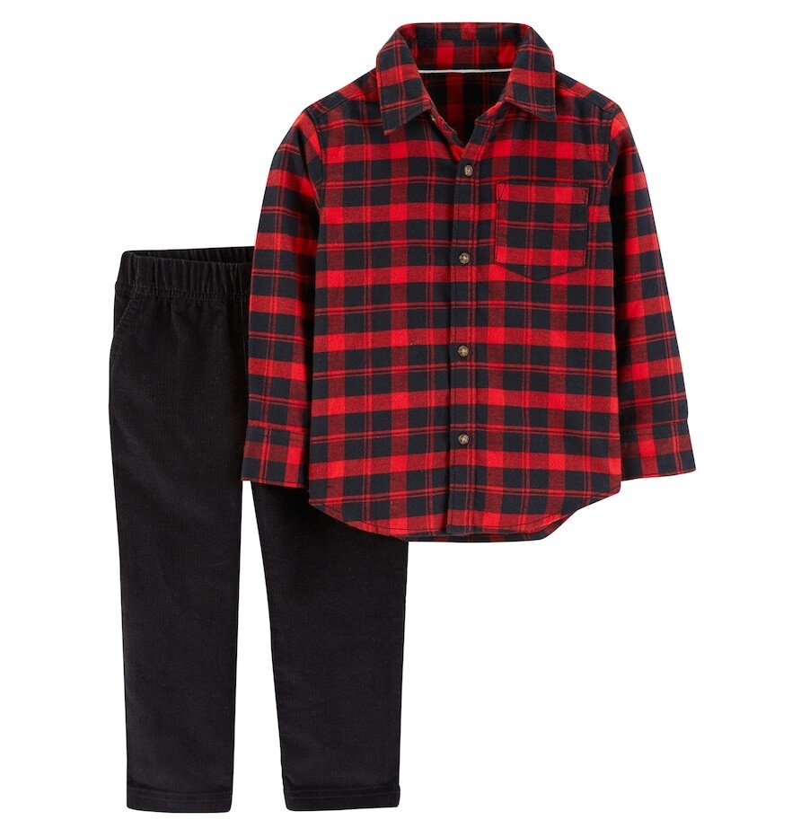 

КОМПЛЕКТ ОДЕЖДЫ CARTERS 2PC RED BUFFALO CHECK РУБАШКА НА ПУГОВИЦАХ И БРЮКИ 3M, Red/black multi-color