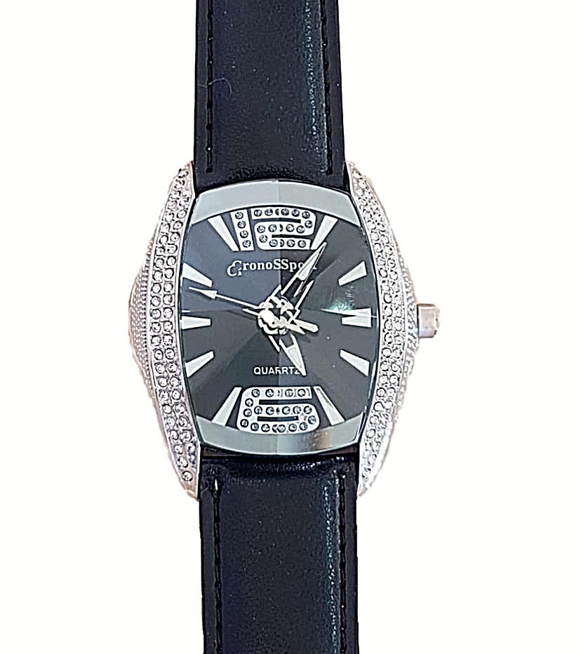 Orologio Donna CronoSport pelle Nero Vetro Prismatico Pietre Strass Quarzo Baf