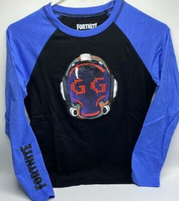 Boys Size 14/16 Fortnite GG Spray Long Sleeve Graphic Tee Shirt Black Blue