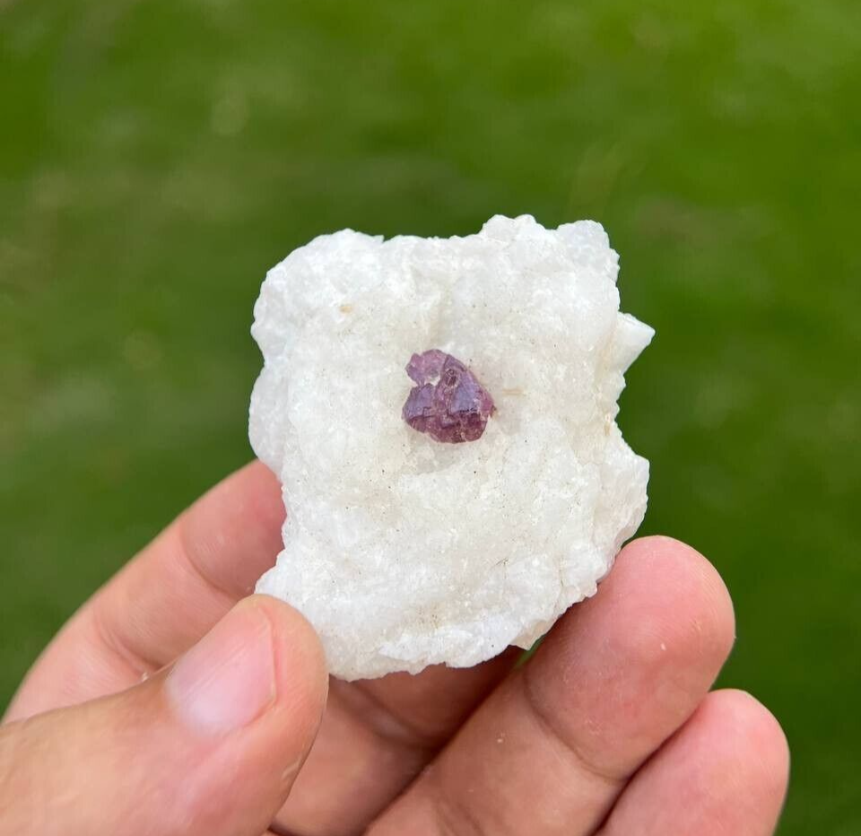 30 Gram Extremely Rare Purplish Ruby/Spinel Small Crystal On Matrix From Hunza