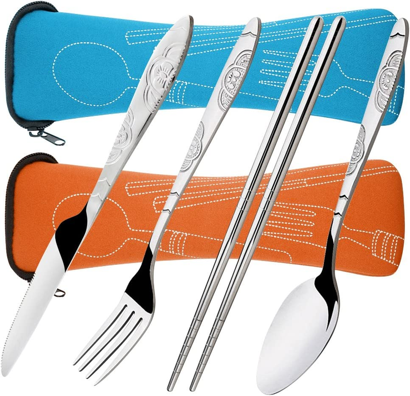 8 Pieces Flatware Sets Knife, Fork, Spoon, Chopsticks,  2 Pack Rustproof Stainle
