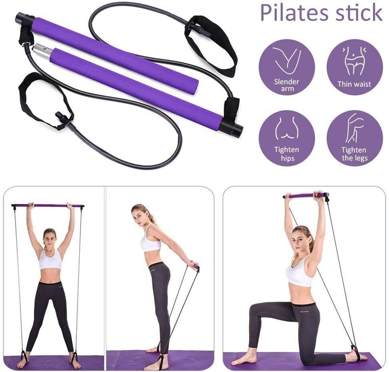 Portable Yoga Pilates Bar Kit With Resistance Band Exercise 