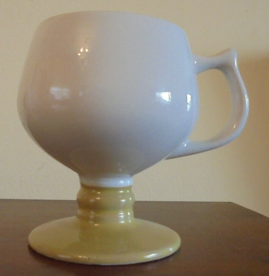 Set of 6 VINTAGE HALL WHITE KHAKI FOOTED PEDESTAL COFFEE MUGs CUPs- U.S.A. #2274