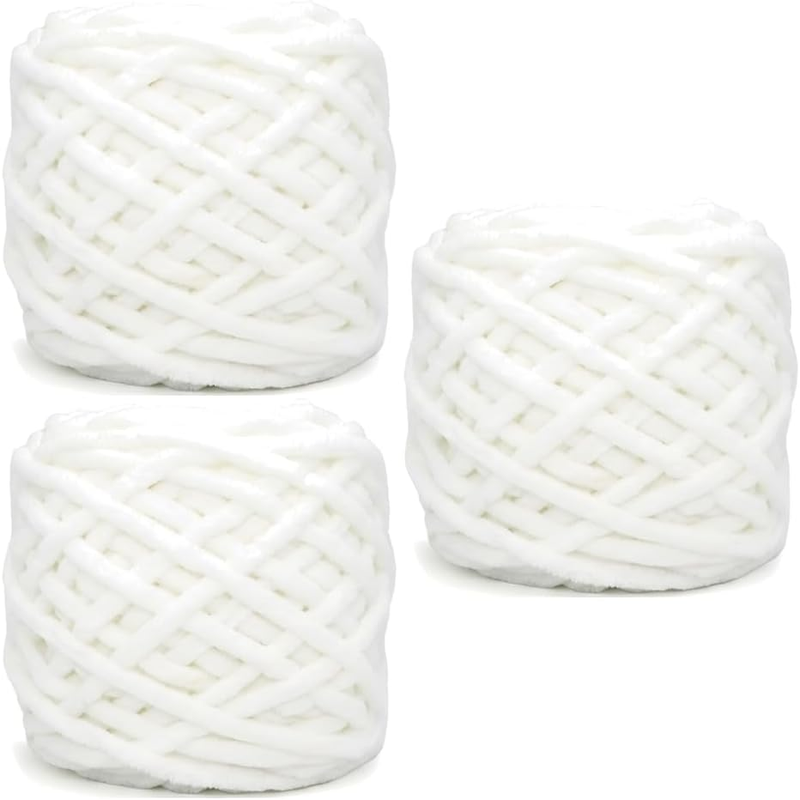 Fluffy White Chunky Chenille Yarn, Soft Knitting & Crochet Yarn for Handmade Art