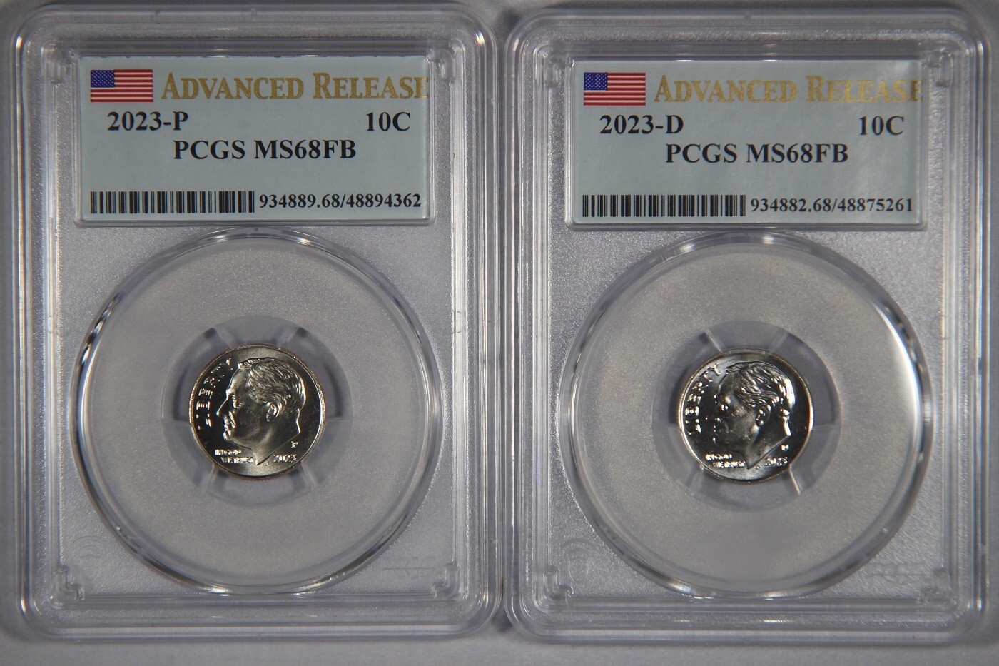 2023-P & D PCGS MS68 MS68FB Full Bands Roosevelt Dime